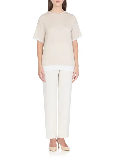 Antonelli Crew Neck Cotton T-shirt With Contrasting Details In Neutral