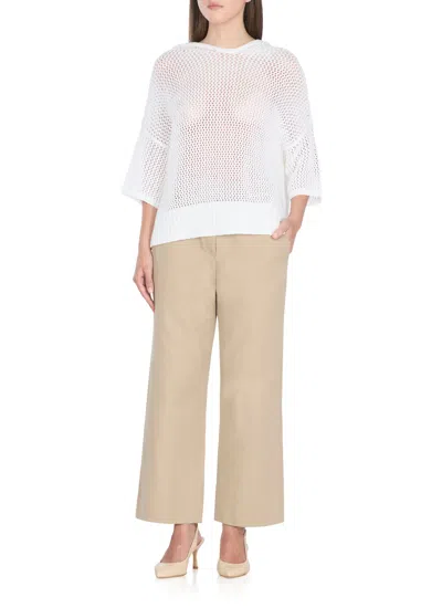 Antonelli Perforated White Cotton Sweater With Relaxed Fit