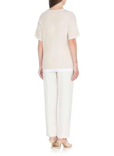 Antonelli Crew Neck Cotton T-shirt With Contrasting Details In Neutral