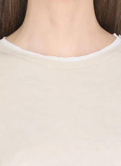 Antonelli Crew Neck Cotton T-shirt With Contrasting Details In Neutral