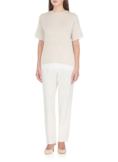 Antonelli Crew Neck Cotton T-shirt With Contrasting Details In Neutral