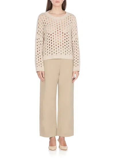 Antonelli Beige Crewneck Cotton Sweater In Neutral