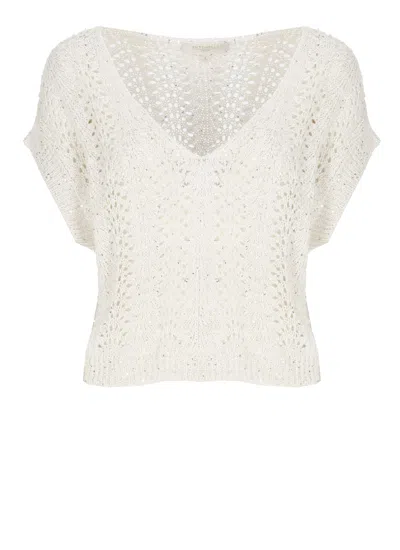 Antonelli Paillette-embellished Ivory Sweater With Wide Neckline