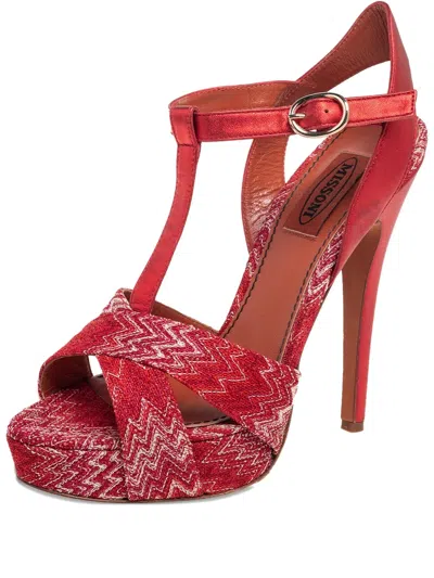 Pre-owned Missoni 130mm Zigzag-knit Sandals In Red