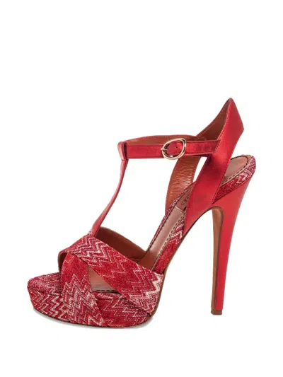 Pre-owned Missoni 130mm Zigzag-knit Sandals In Red