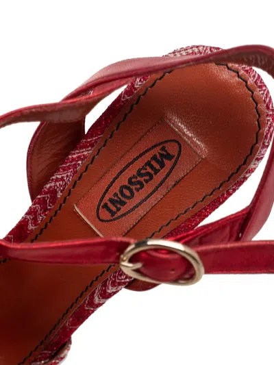 Pre-owned Missoni 130mm Zigzag-knit Sandals In Red