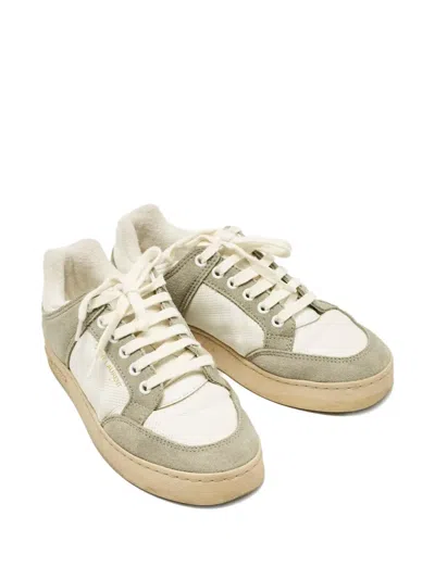 Pre-owned Saint Laurent Sl/61 Panelled Suede Sneakers In White