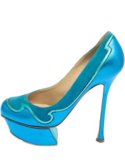 Pre-owned Nicholas Kirkwood 135mm Suede-panelled Platform Pumps