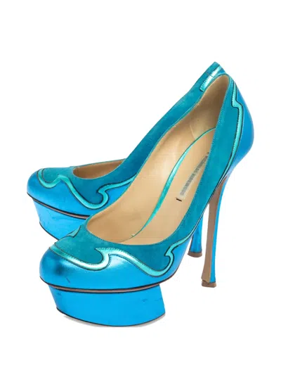 Pre-owned Nicholas Kirkwood 135mm Suede-panelled Platform Pumps