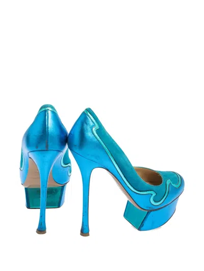 Pre-owned Nicholas Kirkwood 135mm Suede-panelled Platform Pumps