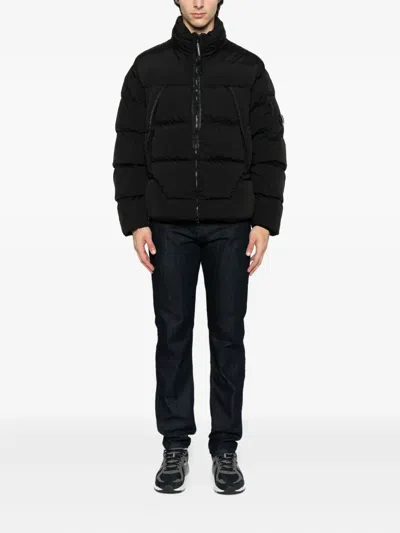 C.p. Company Puffy Orange Jacket With High Collar In Black