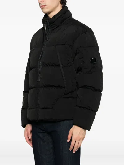 C.p. Company Puffy Orange Jacket With High Collar In Black