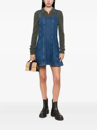 Maje Robolini Babydoll Denim Dress In Blue