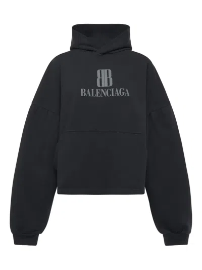 Balenciaga Logo-plaque Cotton Hoodie In Black