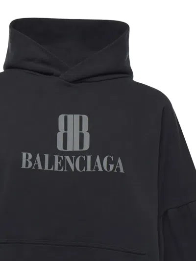 Balenciaga Logo-plaque Cotton Hoodie In Black