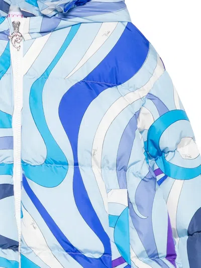 Pucci Junior Marmo-print Hooded Jacket In Blue
