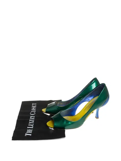Pre-owned Sergio Rossi 80mm Leather Heeled Pumps In Green
