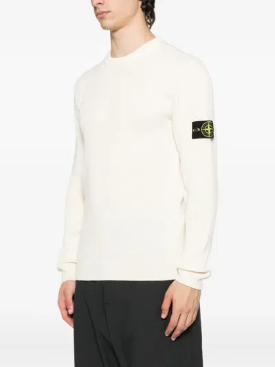 Stone Island Buttoned-patch Knitted Sweater In Neutral
