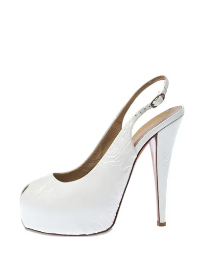 Pre-owned Giuseppe Zanotti Vintage 145mm Embossed Leather Slingback Sandals In White