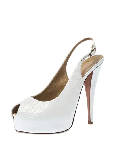 Pre-owned Giuseppe Zanotti Vintage 145mm Embossed Leather Slingback Sandals In White