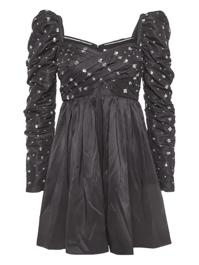 Pre-owned Self-portrait  Puff Sleeves Sequins Mini Dress In Black