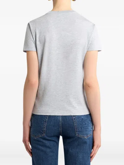 Etro Floral Crew Neck Short Sleeve Top In Gray