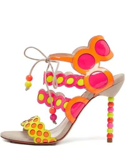 Pre-owned Sophia Webster  115mm Cut-out Beaded Sandals In Pink