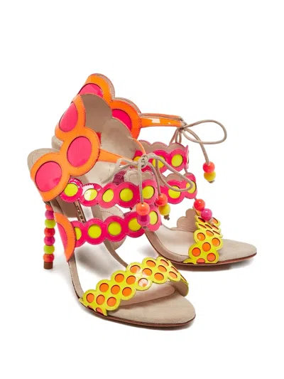 Pre-owned Sophia Webster  115mm Cut-out Beaded Sandals In Pink