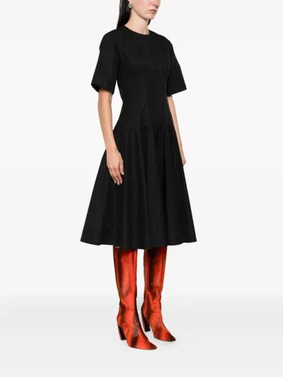 Alexander Mcqueen Cotton Poplin Midi Dress In Black
