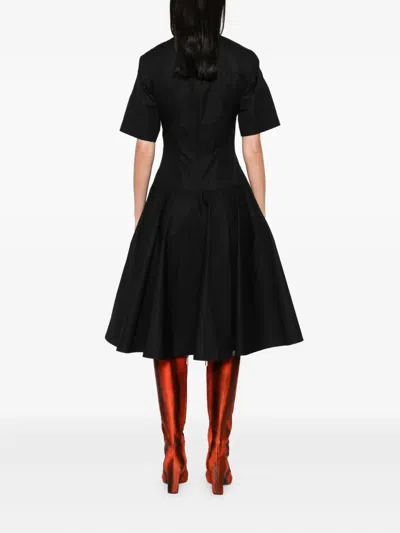 Alexander Mcqueen Cotton Poplin Midi Dress In Black