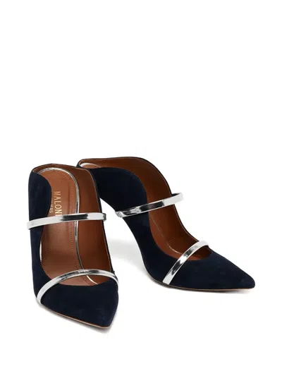 Pre-owned Malone Souliers  105mm Suede Mules In Blue