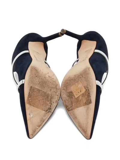 Pre-owned Malone Souliers  105mm Suede Mules In Blue