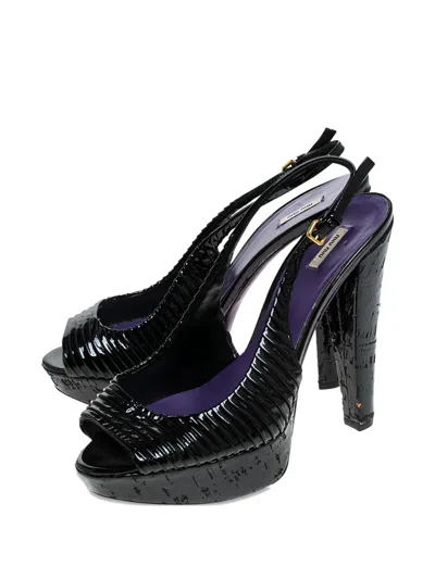 Pre-owned Miu Miu 135mm Patent Leather Slingback Sandals In Black
