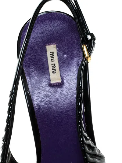 Pre-owned Miu Miu 135mm Patent Leather Slingback Sandals In Black