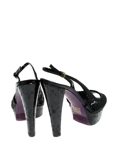 Pre-owned Miu Miu 135mm Patent Leather Slingback Sandals In Black