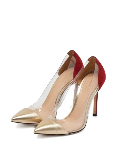 Pre-owned Gianvito Rossi  100mm Plexi Clear-panel Suede Pumps In Neutral
