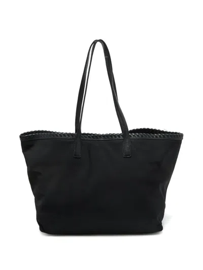 Pre-owned Tory Burch 2024  Leather Trim Tote Bag In Black