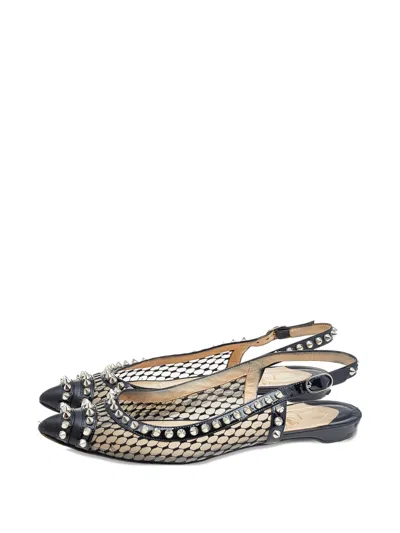 Pre-owned Christian Louboutin Patent Leather Studded Slingback Ballet Flats