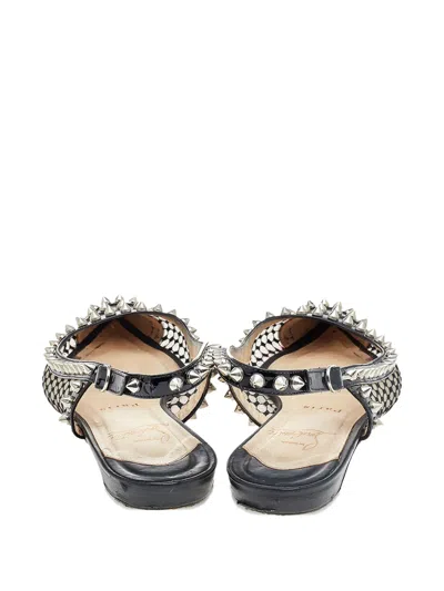 Pre-owned Christian Louboutin Patent Leather Studded Slingback Ballet Flats