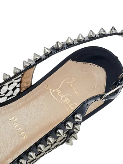 Pre-owned Christian Louboutin Patent Leather Studded Slingback Ballet Flats