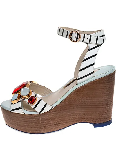Pre-owned Sophia Webster  100mm Suki Gem Wedge Sandals In White
