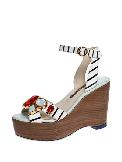 Pre-owned Sophia Webster  100mm Suki Gem Wedge Sandals In White