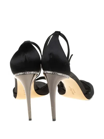Pre-owned Ferragamo 100mm Satin Ankle-buckle Sandals In Black