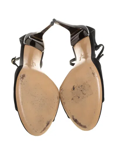 Pre-owned Ferragamo 100mm Satin Ankle-buckle Sandals In Black