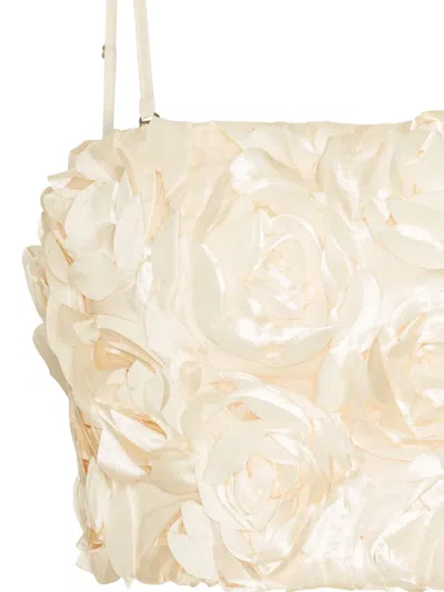 Rotate Birger Christensen Spaghetti Strap Top With Rose Appliques In Neutral