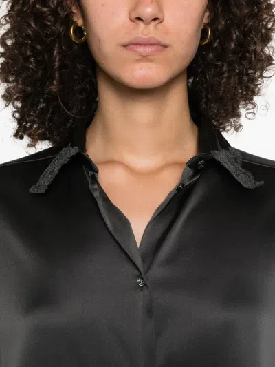 Ermanno Scervino Silk Shirt With Lace Trim In Black