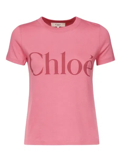 Chloé Logo-print Cotton T-shirt In Pink