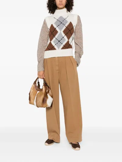 Ermanno Scervino Pure Cashmere Top With Two-tone Argyle Motif In White