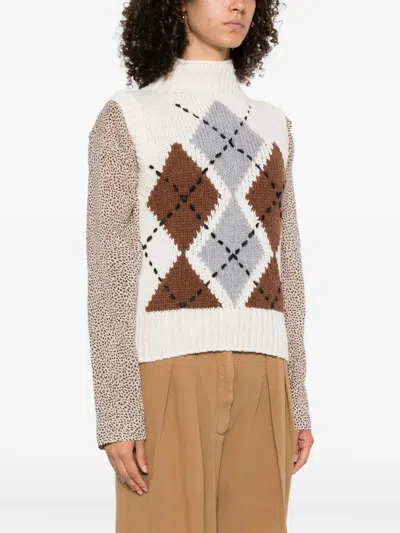 Ermanno Scervino Pure Cashmere Top With Two-tone Argyle Motif In White
