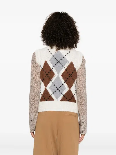 Ermanno Scervino Pure Cashmere Top With Two-tone Argyle Motif In White